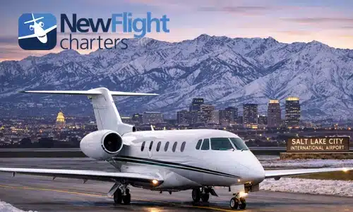 Private jet at Salt Lake City International Airport during winter private jet travel planning